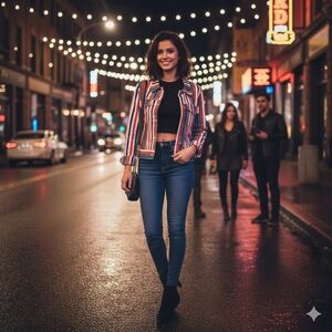 Multicolored Retro Striped Denim Jacket with Preppy Aesthetic Vintage-inspired